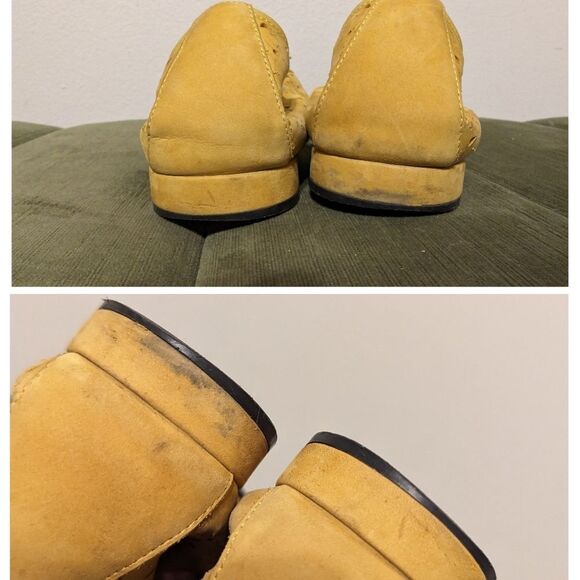 David Tate Genuine Mustard Yellow Leather Floral Perforated Flats Ballets - Picture 7 of 12